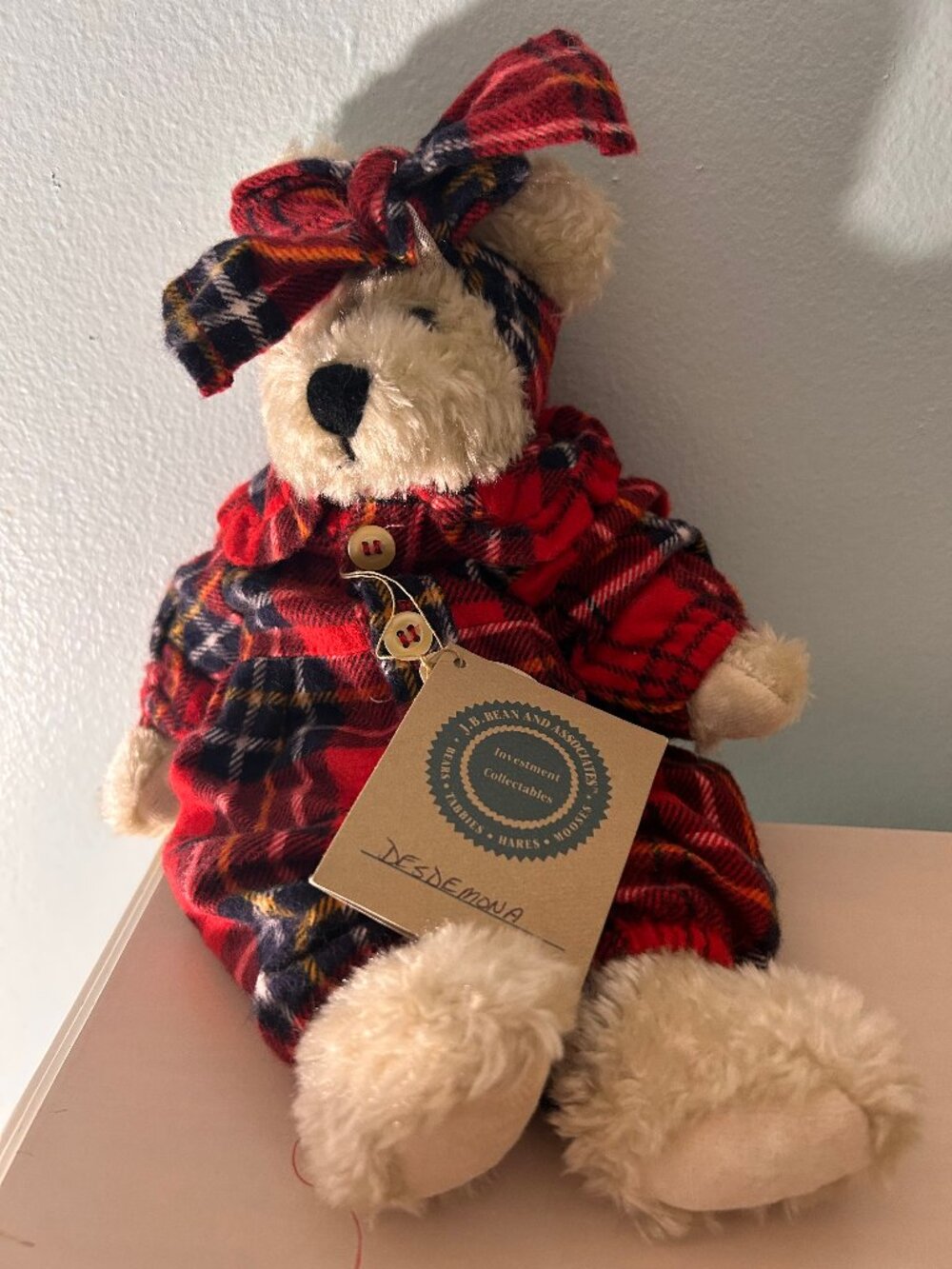 Vintage Boyds Bears Desdemona Teddy Bear Plush Red Plaid Pajamas J.B. Bean Tags